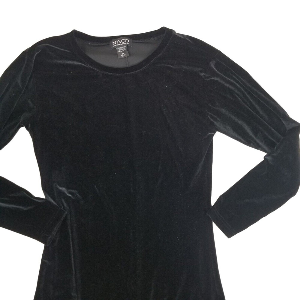 NY Collection Velour Stretch Knee Length Dress Long Sleeve Womens M Velvet - Picture 6 of 12